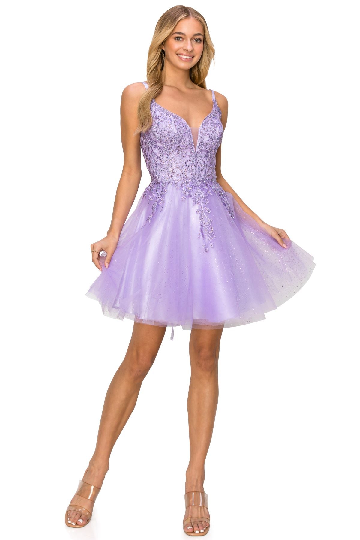Rhinestone Embroidered Tulle Short Dress - 5125J