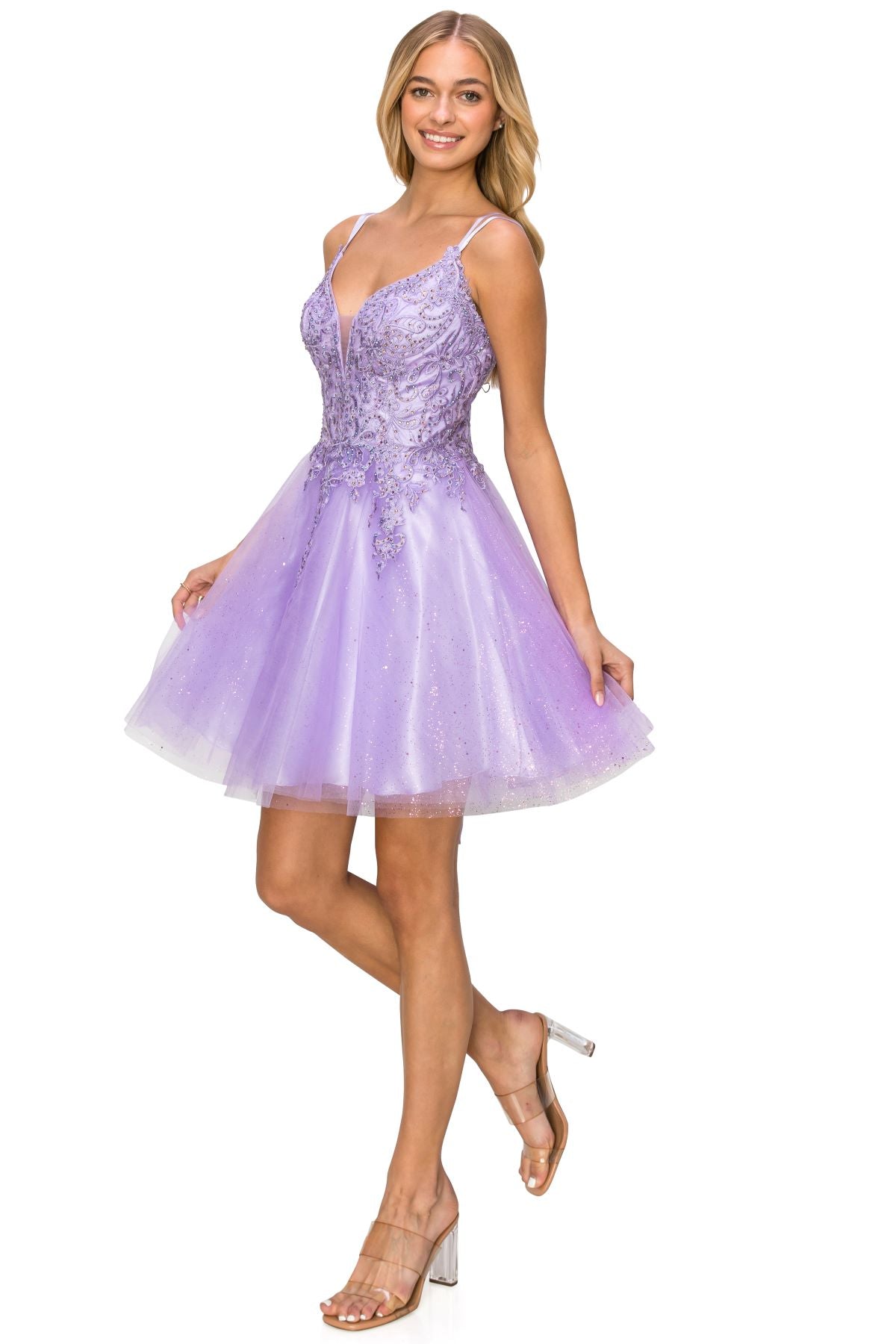 Rhinestone Embroidered Tulle Short Dress - 5125J