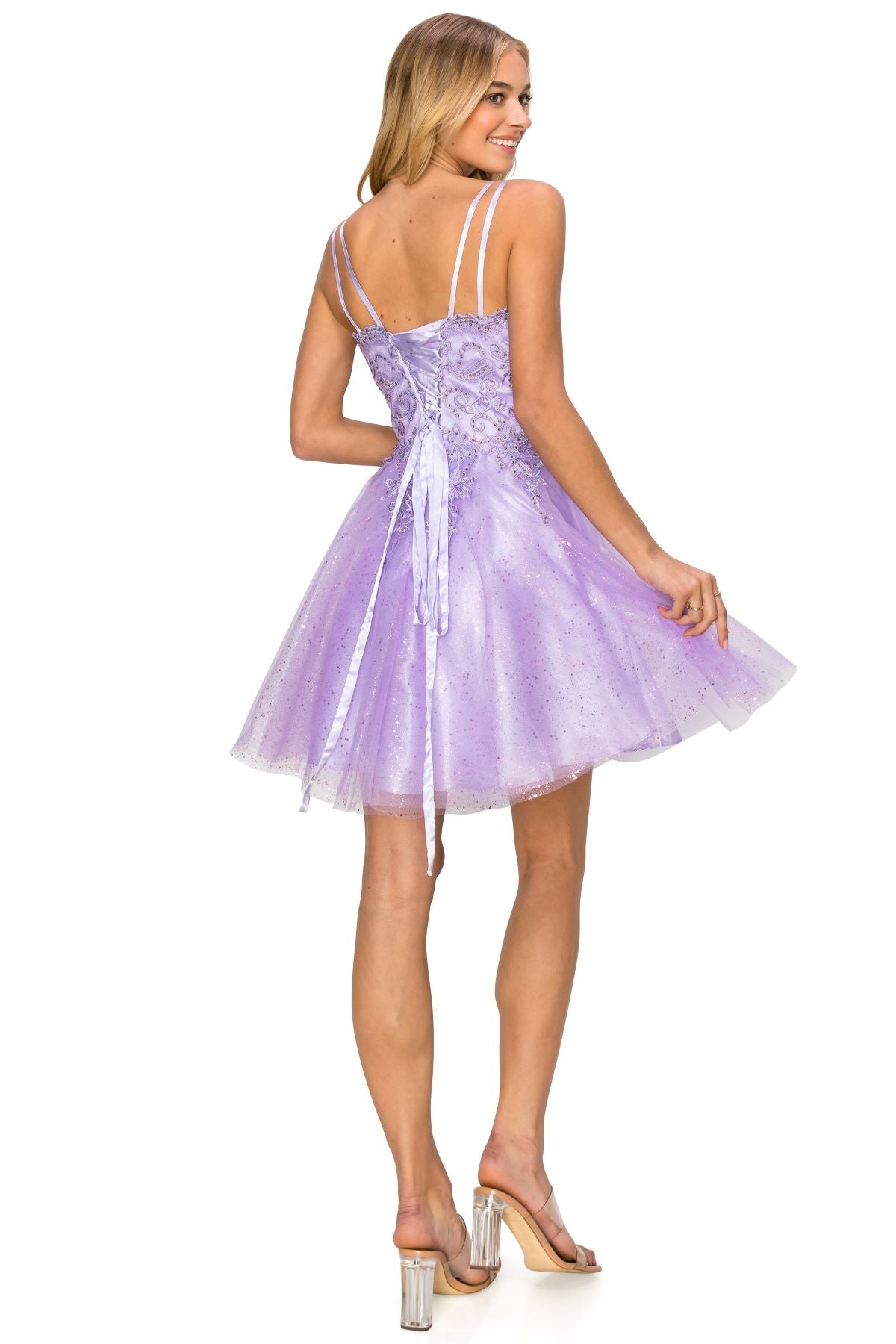 Rhinestone Embroidered Tulle Short Dress - 5125J