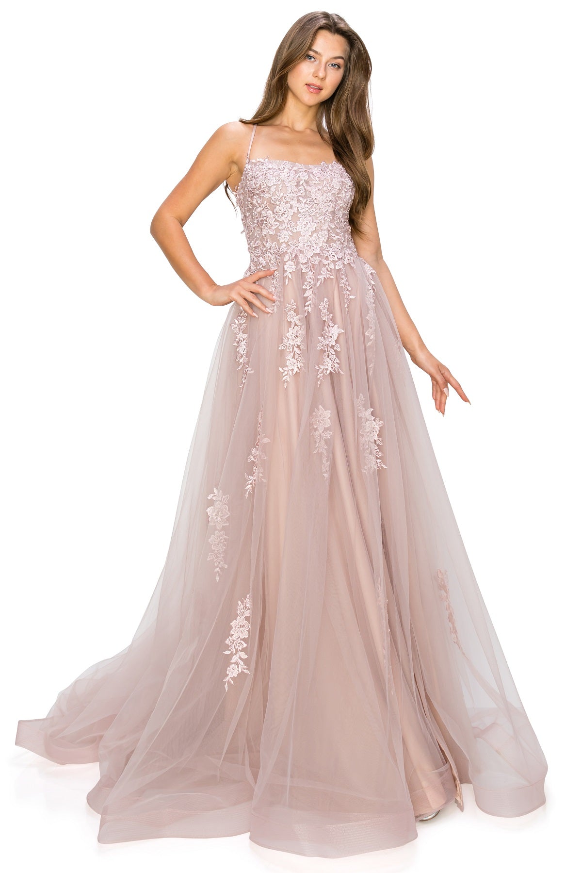 Tulle Ball Gown with Lace Appliqué - Style 8031J