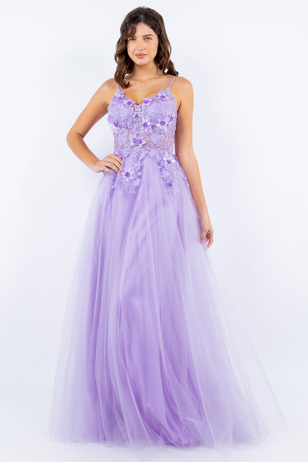 Ethereal Tulle Gown with 3D Floral Appliqué -8038J