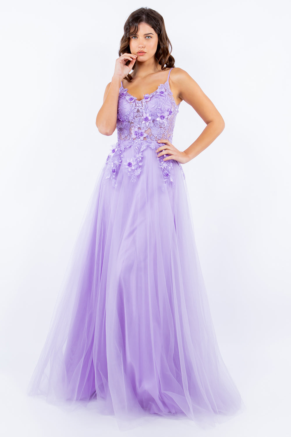 Ethereal Tulle Gown with 3D Floral Appliqué -8038J