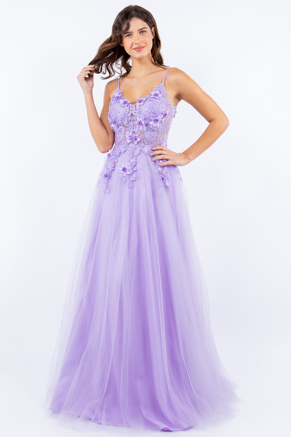 Ethereal Tulle Gown with 3D Floral Appliqué -8038J