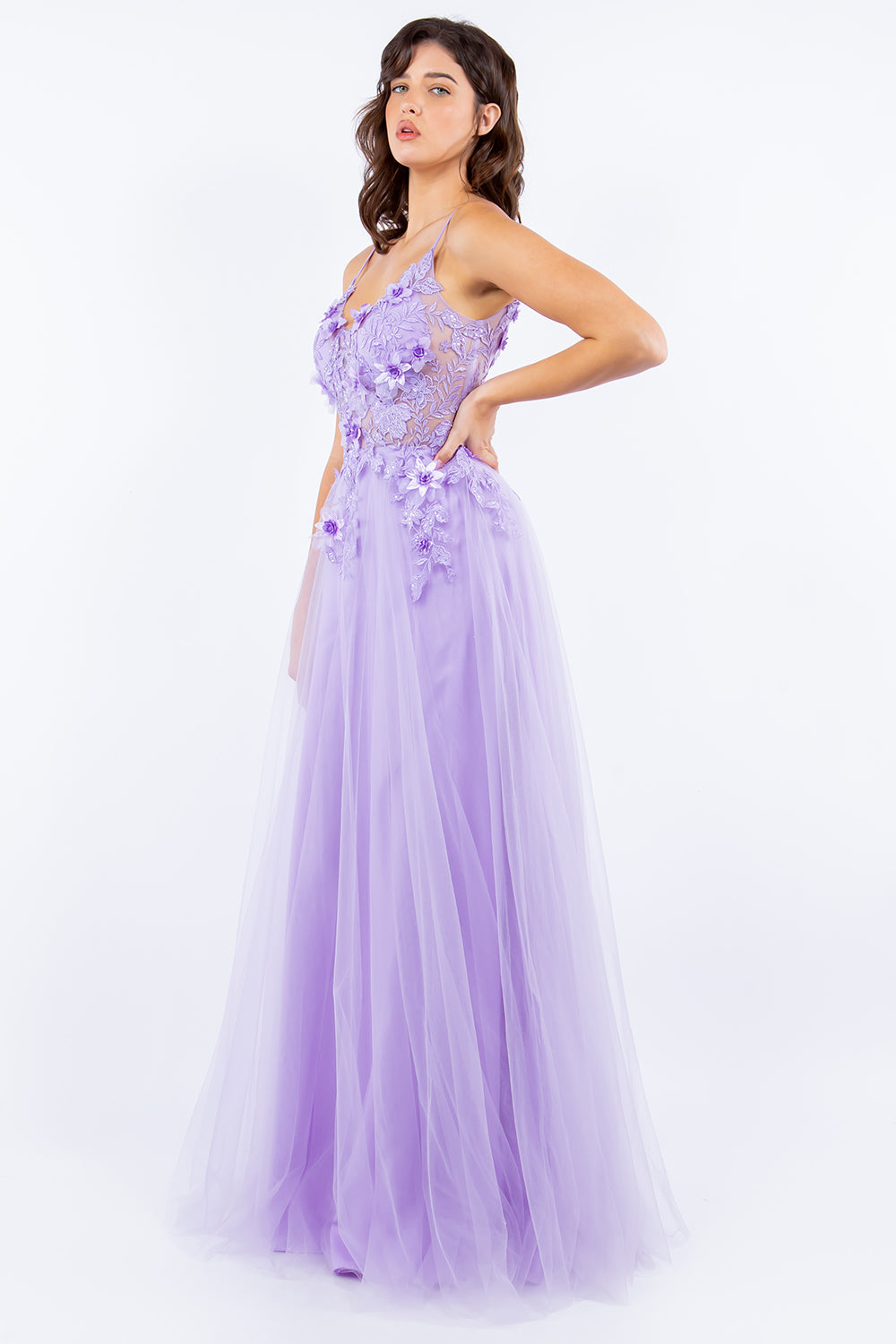 Ethereal Tulle Gown with 3D Floral Appliqué -8038J