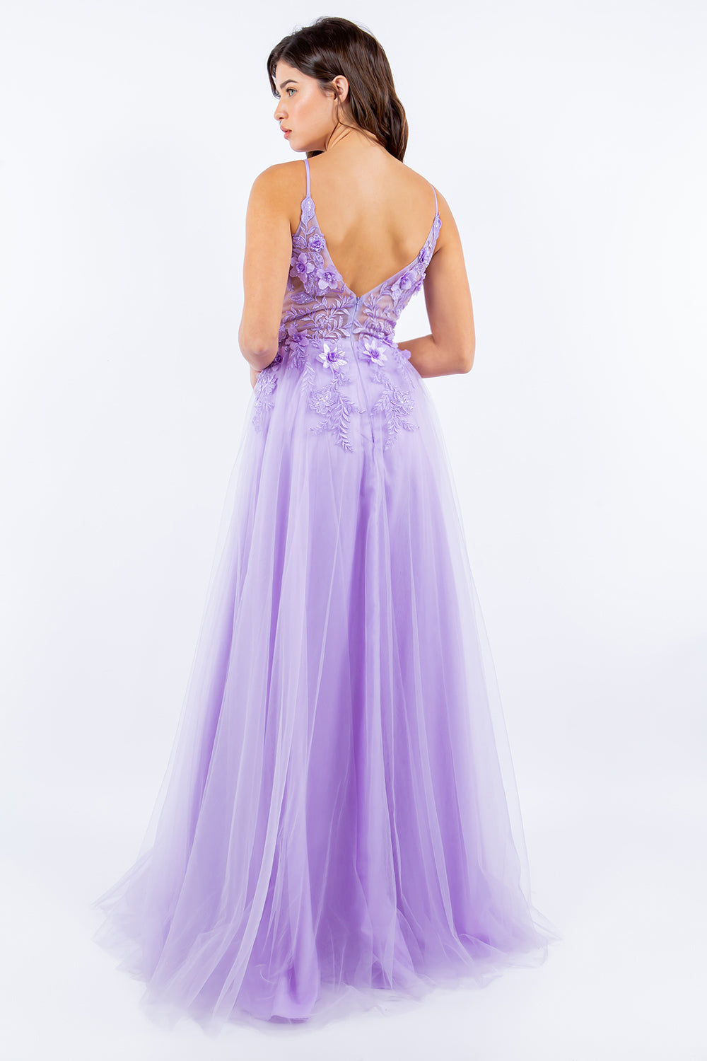 Ethereal Tulle Gown with 3D Floral Appliqué -8038J