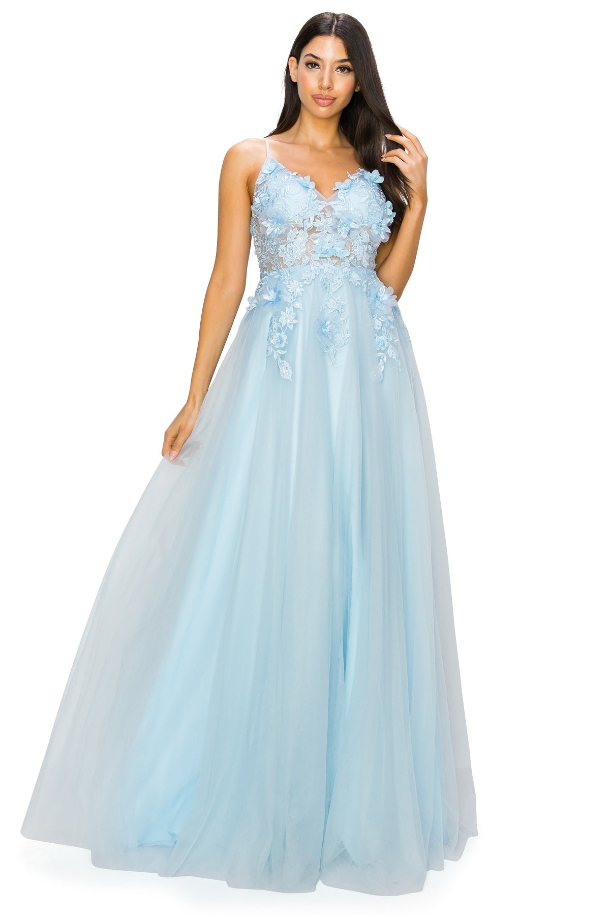 Ethereal Tulle Gown with 3D Floral Appliqué -8038J