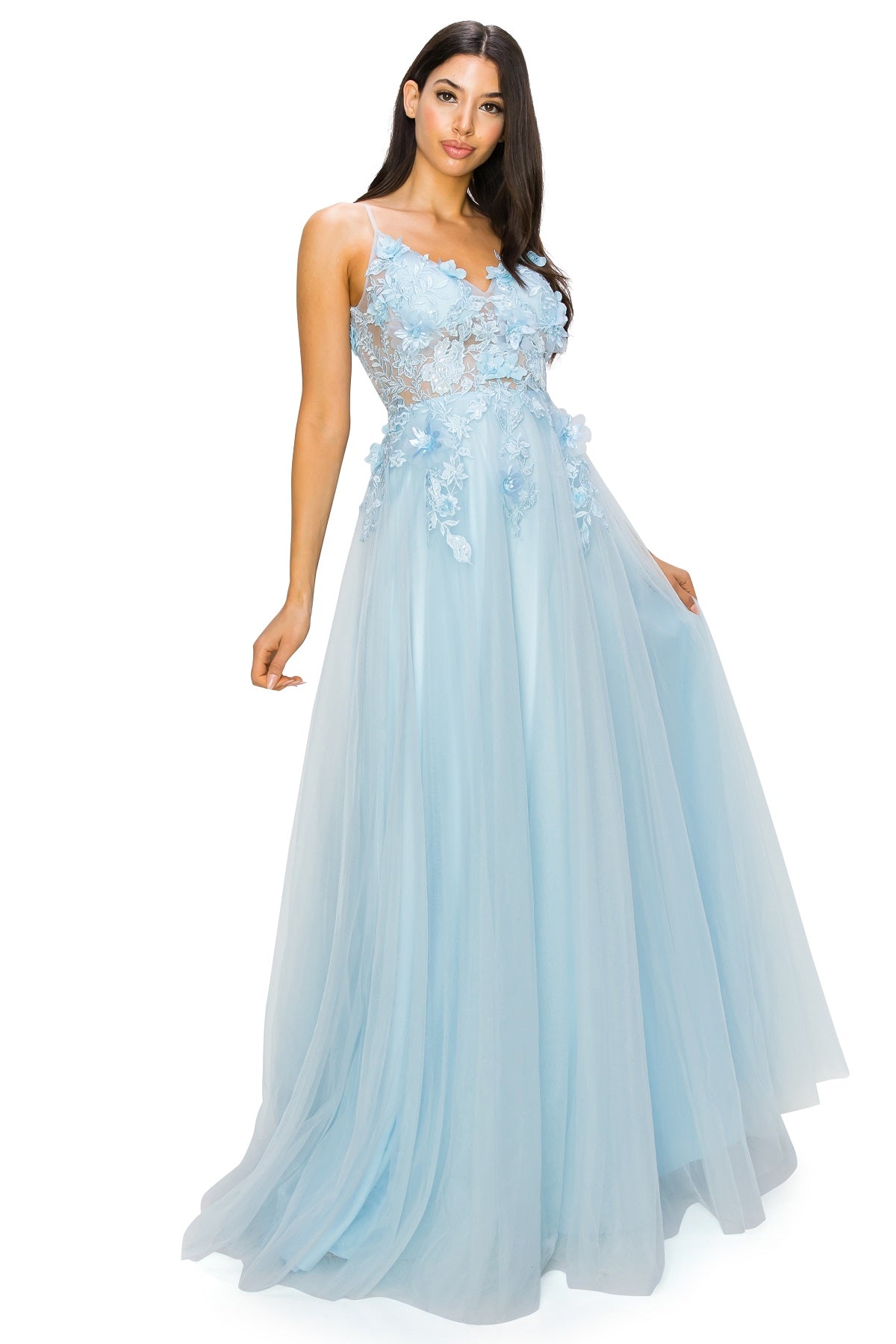 Ethereal Tulle Gown with 3D Floral Appliqué -8038J