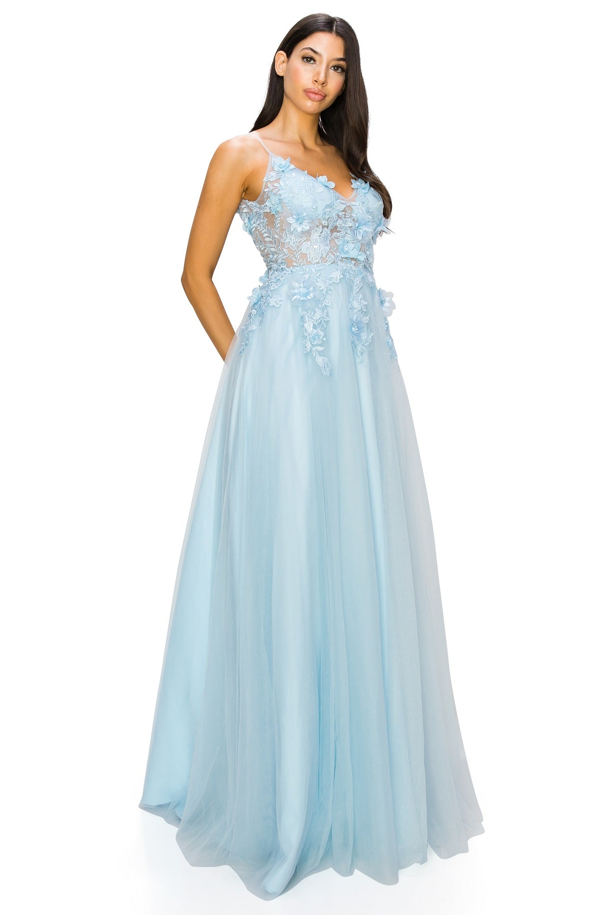 Ethereal Tulle Gown with 3D Floral Appliqué -8038J
