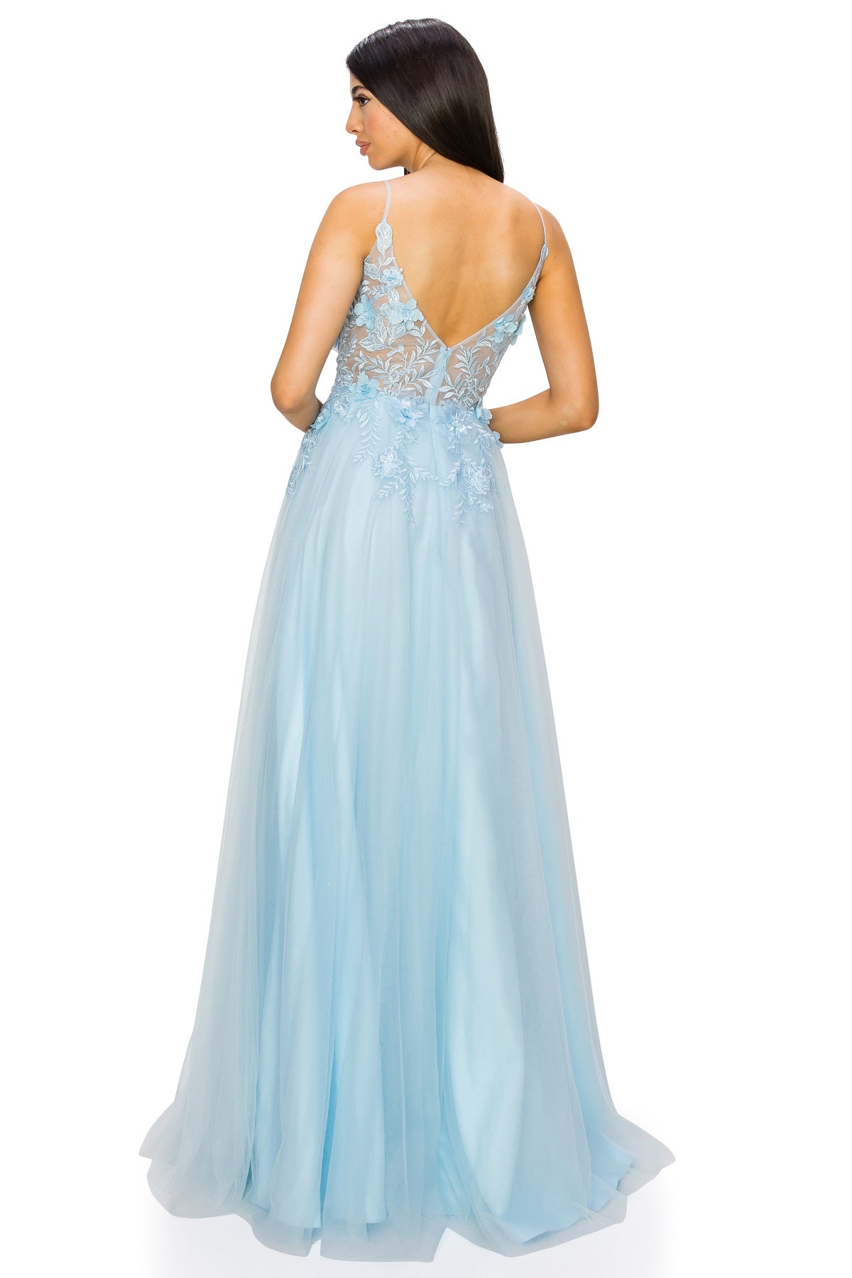 Ethereal Tulle Gown with 3D Floral Appliqué -8038J