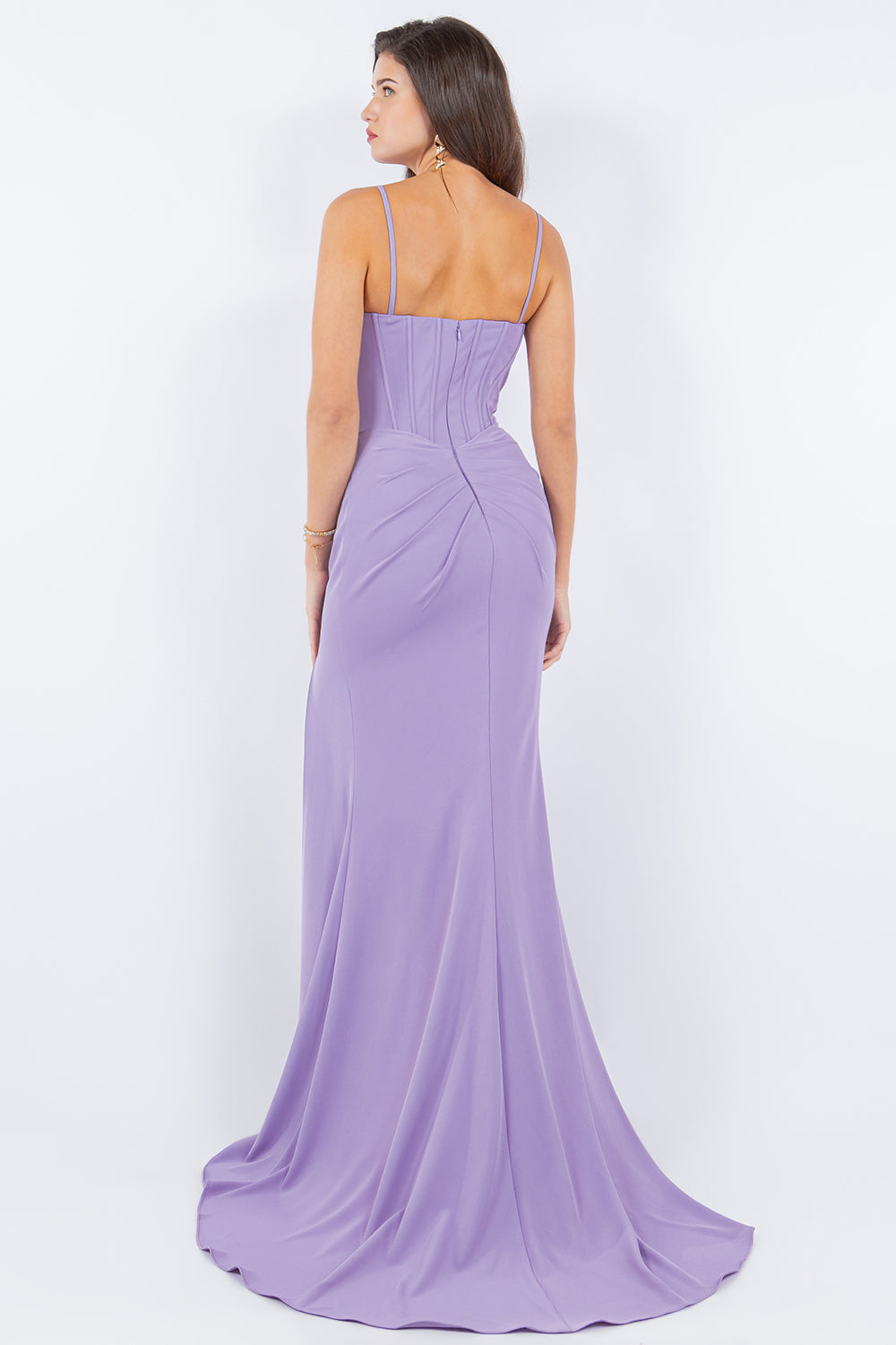 Satin Corset Gown with High Slit - 8090J