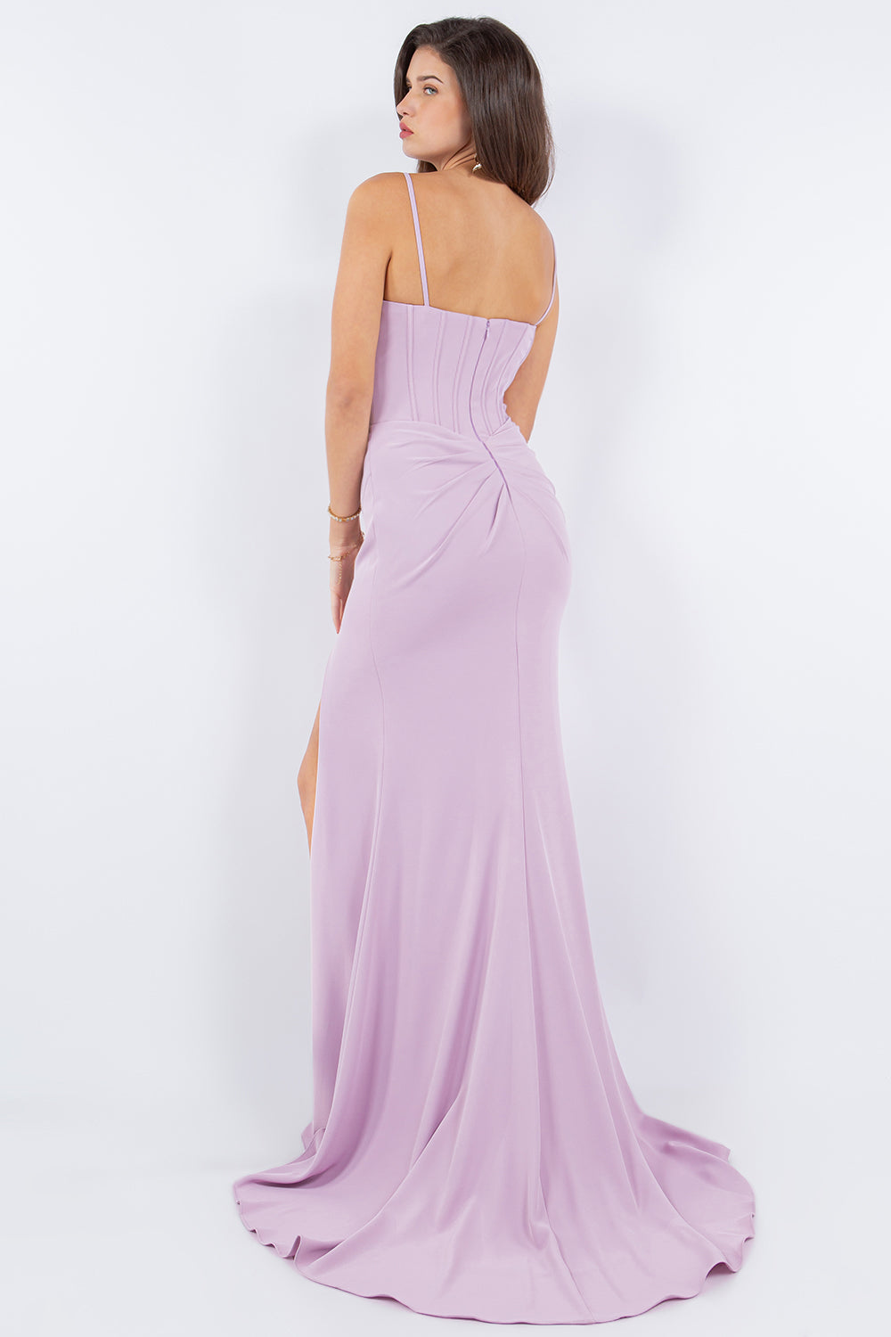 Satin Corset Gown with High Slit - 8090J