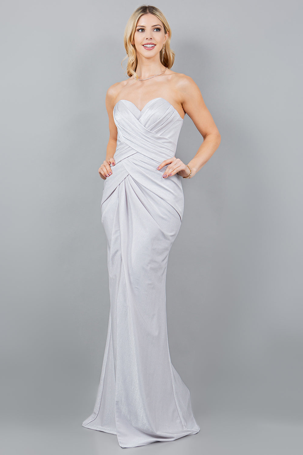 Sweetheart Metallic Fitted Gown with Slit - 8095J