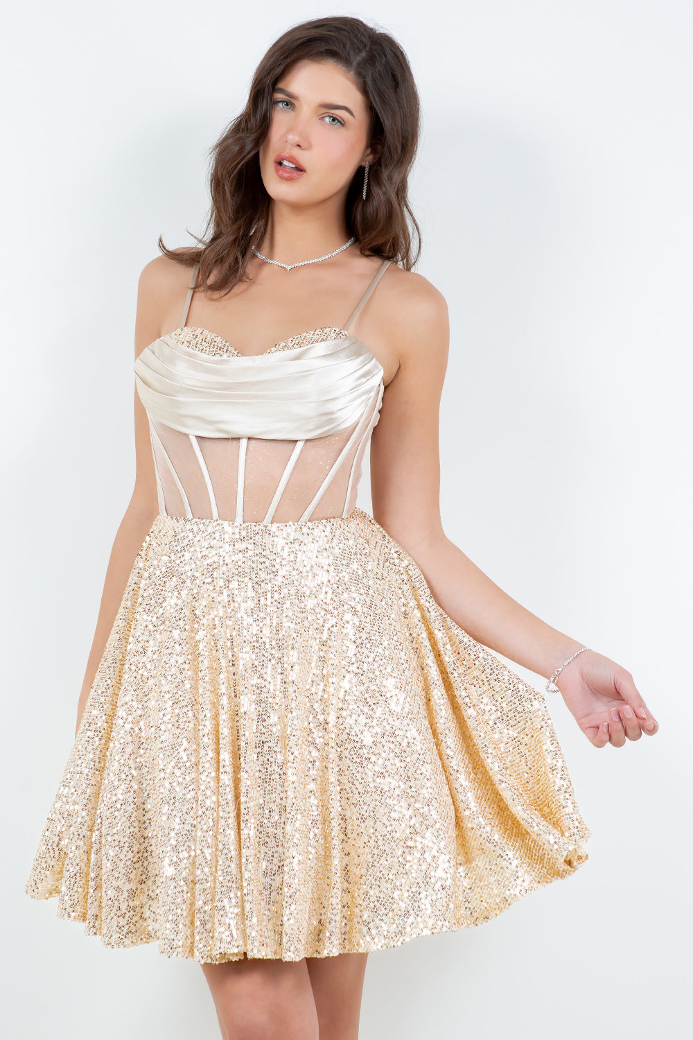 Sequin Sweetheart Corset Fit and Flare Party Dress - 8126J
