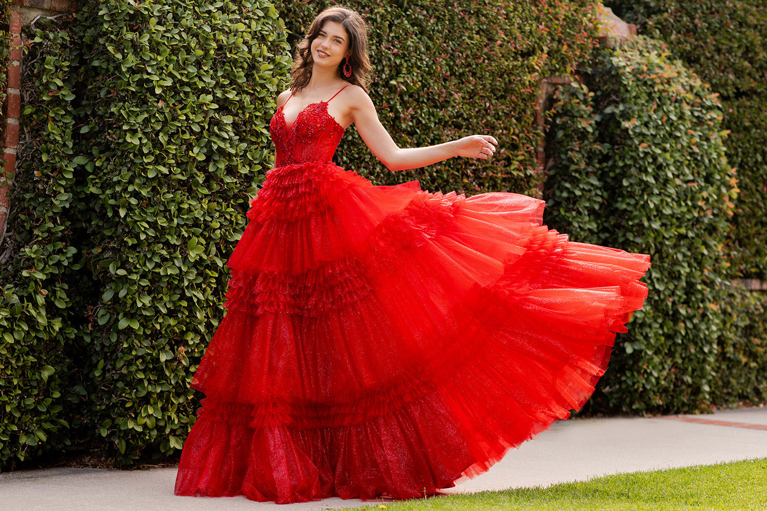 Tiered Ruffle Ball Gown with Embellished Corset Bodice - 8163J