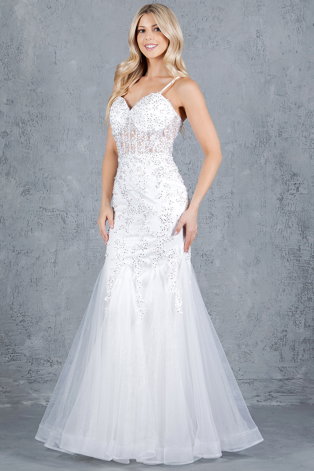 Embroidered Floral Mermaid Gown - 8175J