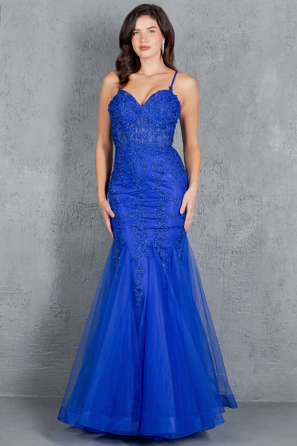 Embroidered Floral Mermaid Gown - 8175J