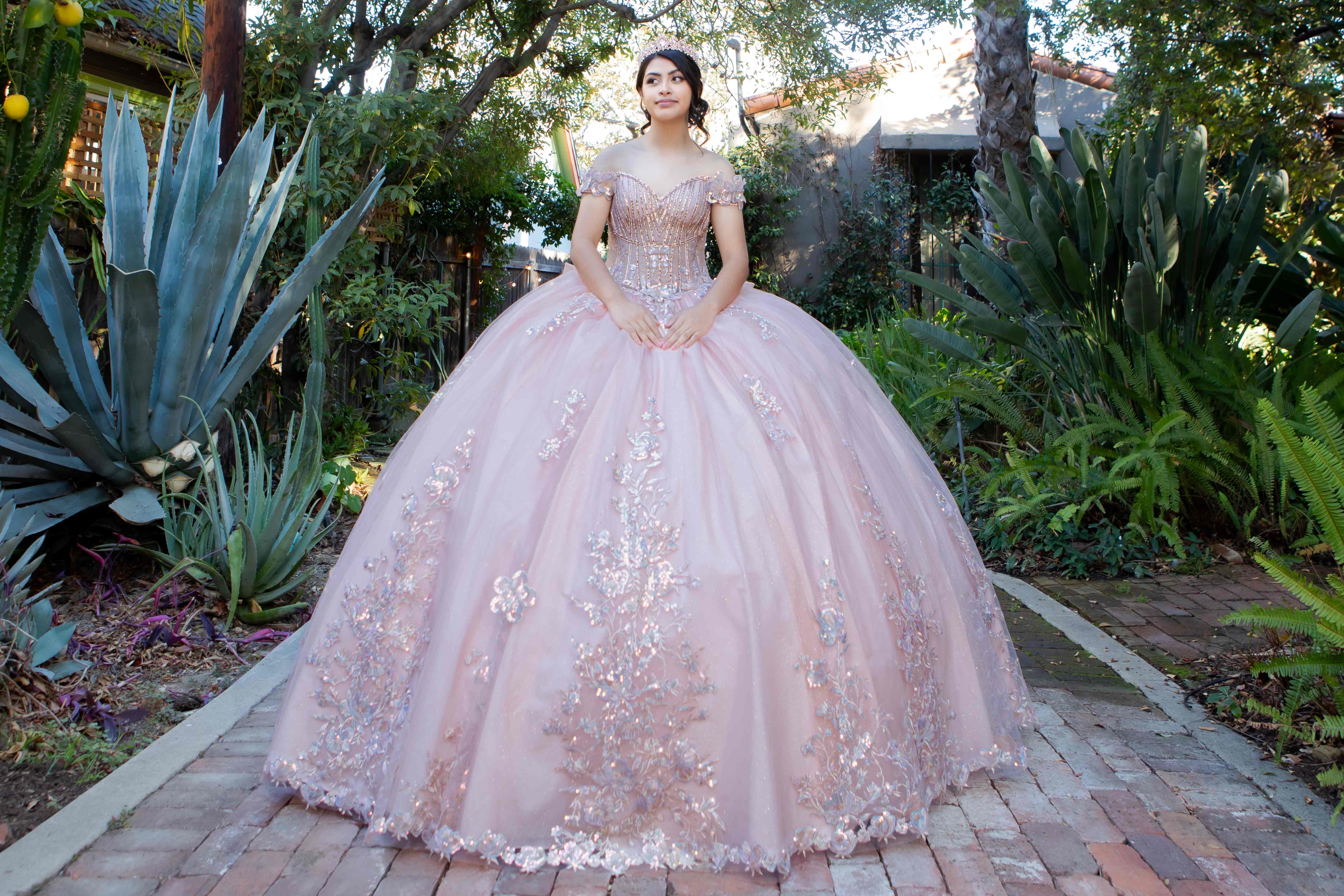 Enchanting Quinceañera Gown with 3D Floral Appliqués and Beaded Corset Bodice - 8370J