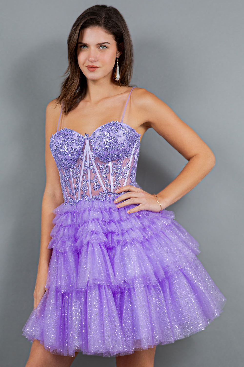 Corset Sequin Tiered Mini Dress - 5133J