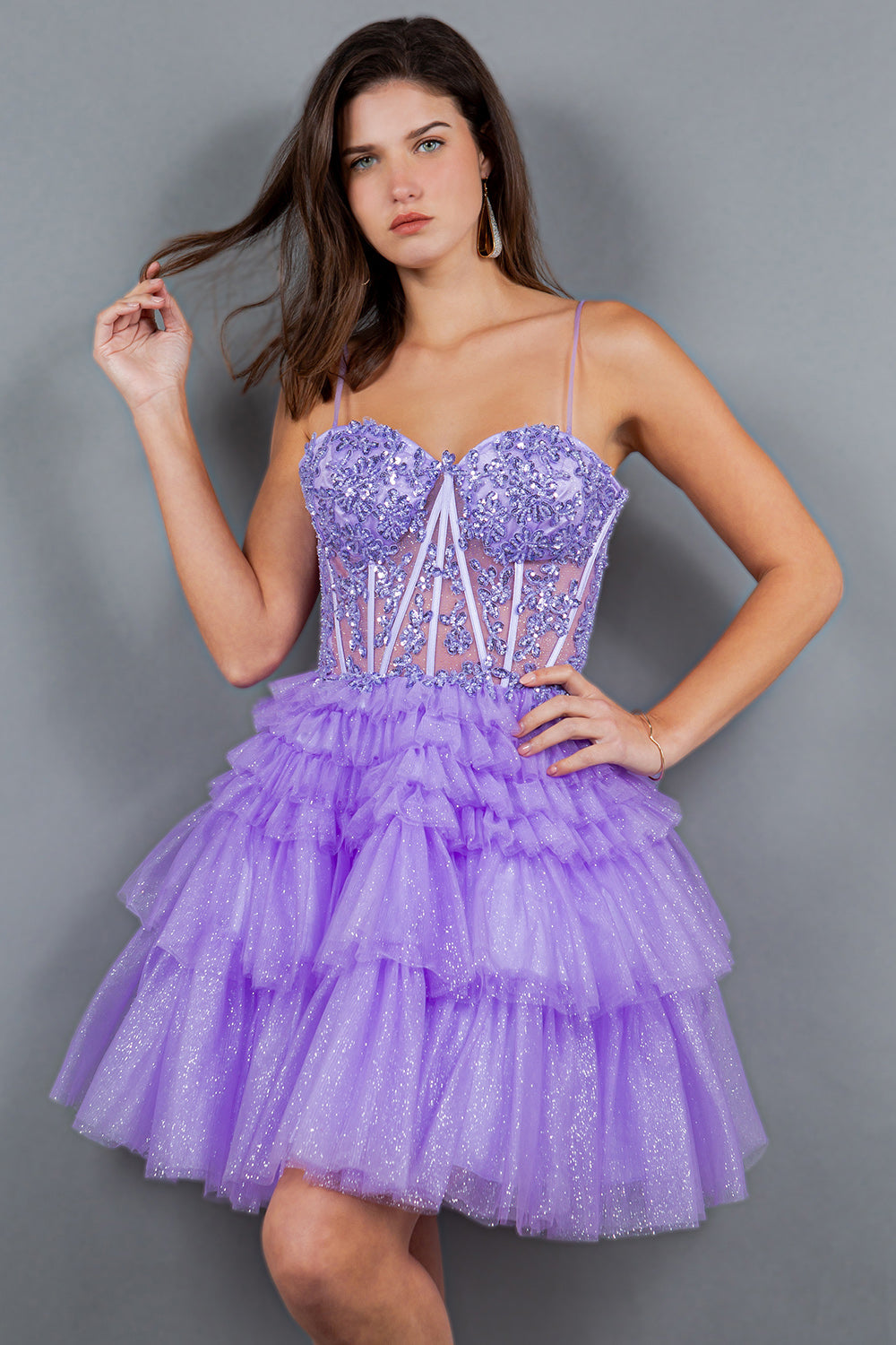 Corset Sequin Tiered Mini Dress - 5133J
