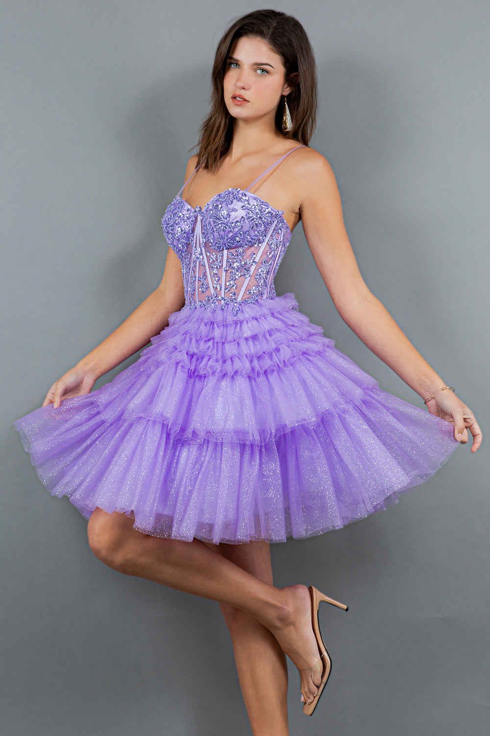 Corset Sequin Tiered Mini Dress - 5133J