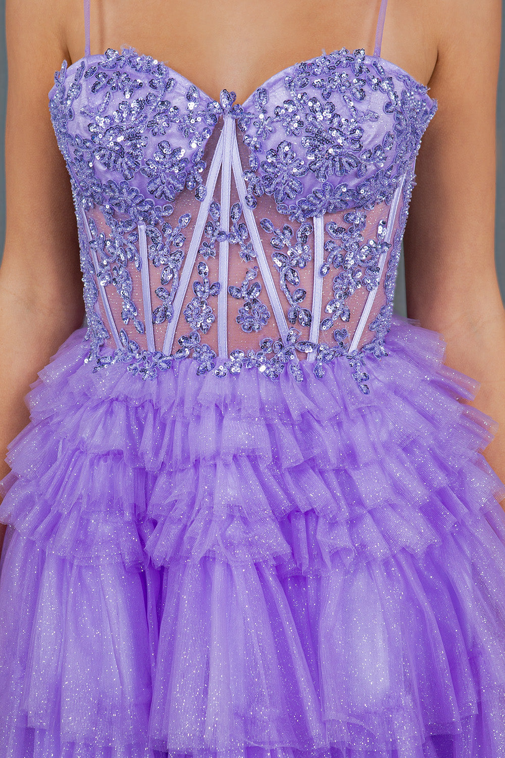 Corset Sequin Tiered Mini Dress - 5133J