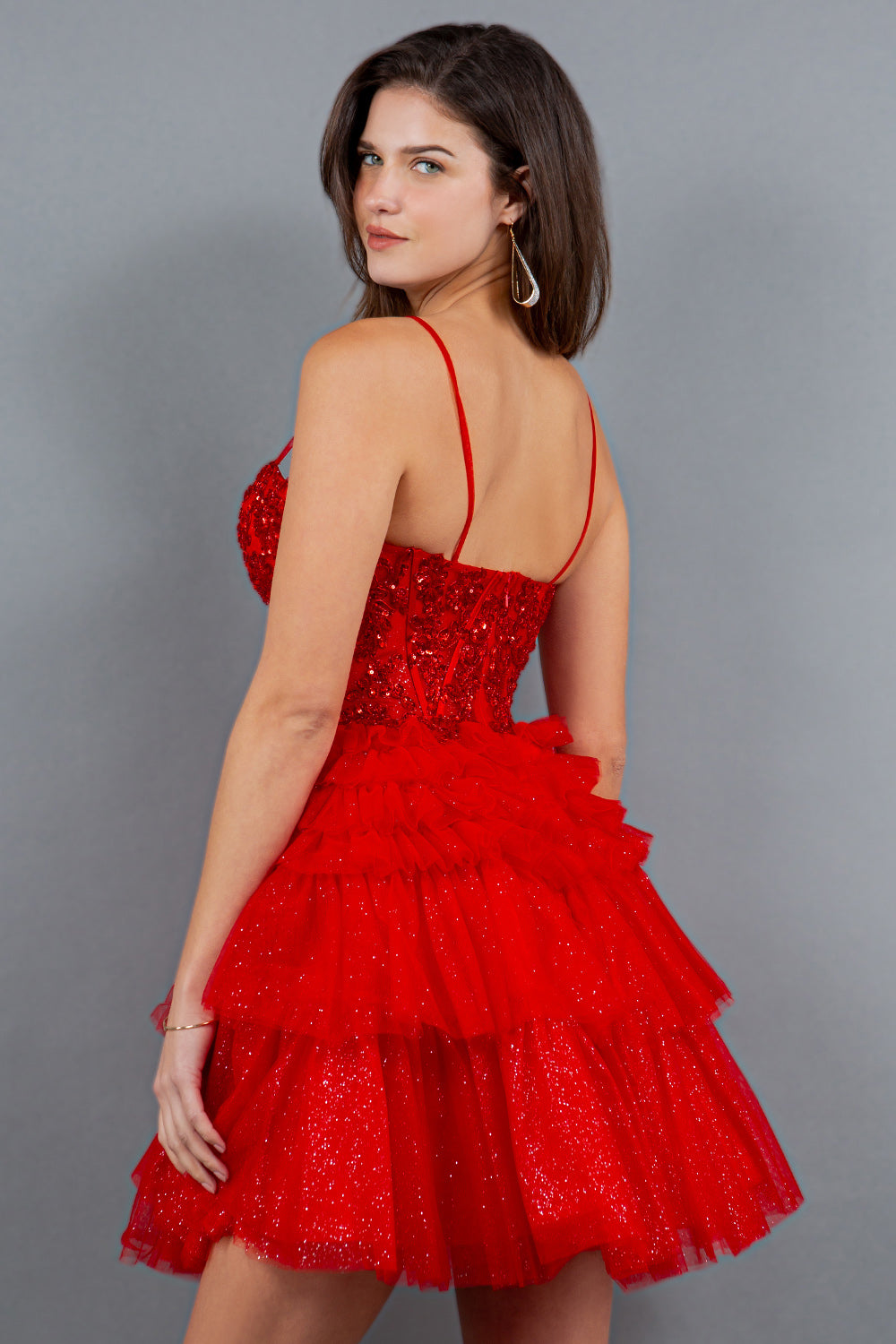 Corset Sequin Tiered Mini Dress - 5133J