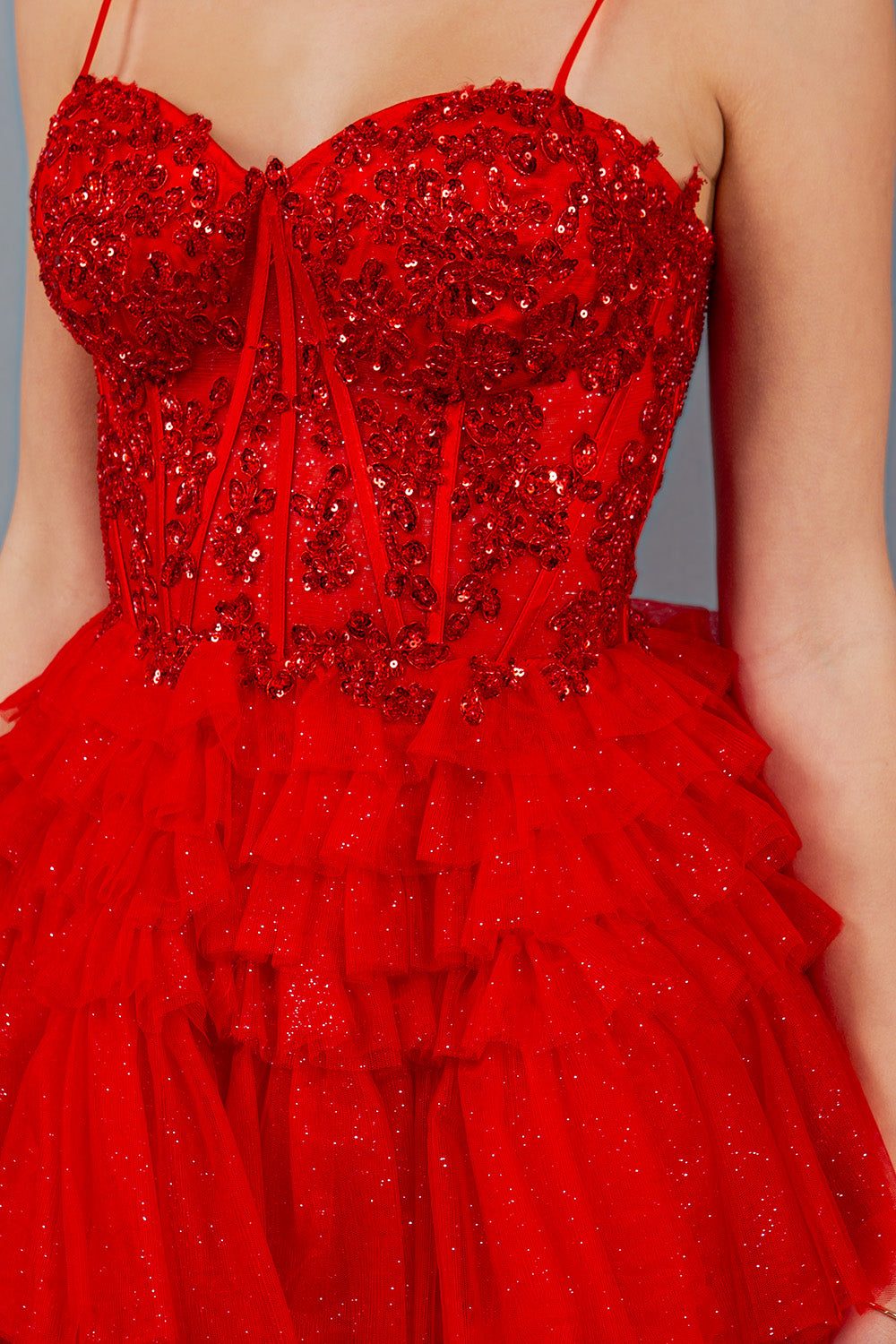 Corset Sequin Tiered Mini Dress - 5133J