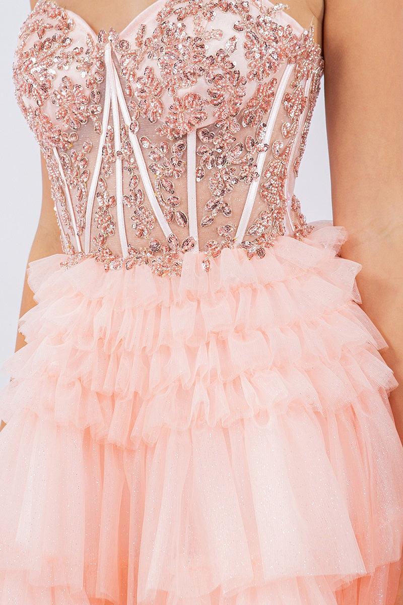 Corset Sequin Tiered Mini Dress - 5133J