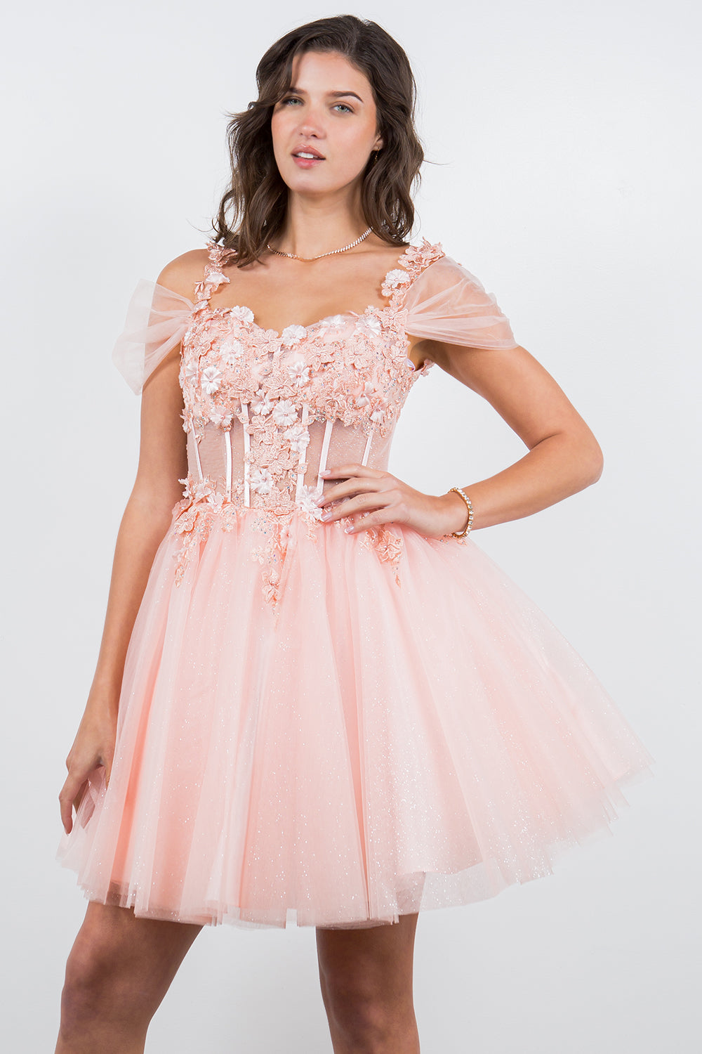 3D Floral Appliqué Corset Mini Dress - 5134J