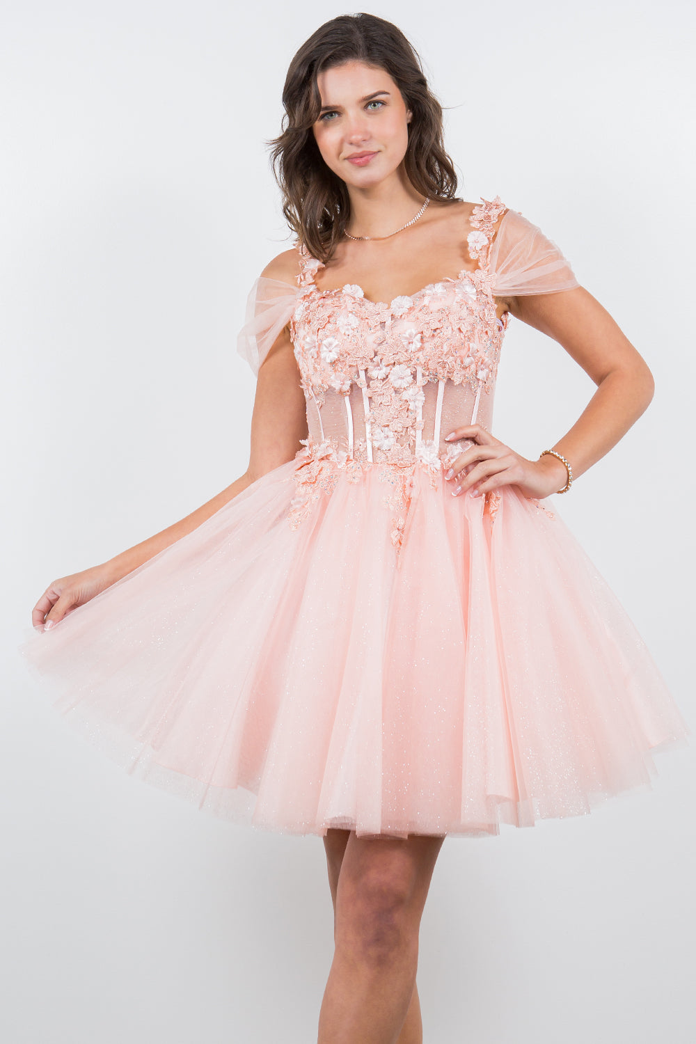 3D Floral Appliqué Corset Mini Dress - 5134J
