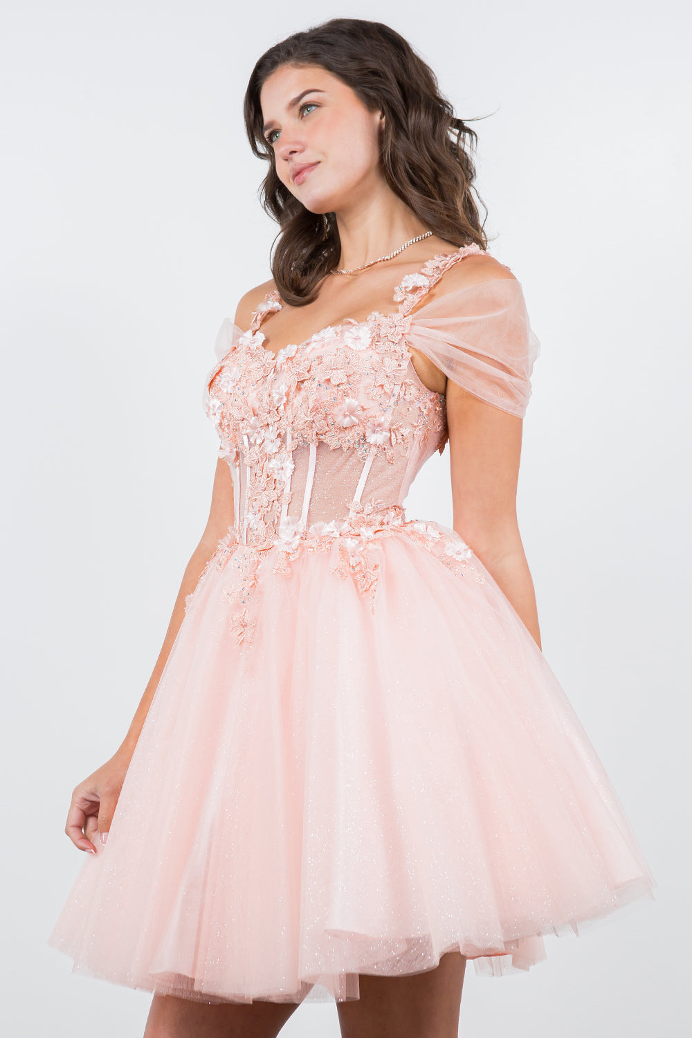 3D Floral Appliqué Corset Mini Dress - 5134J