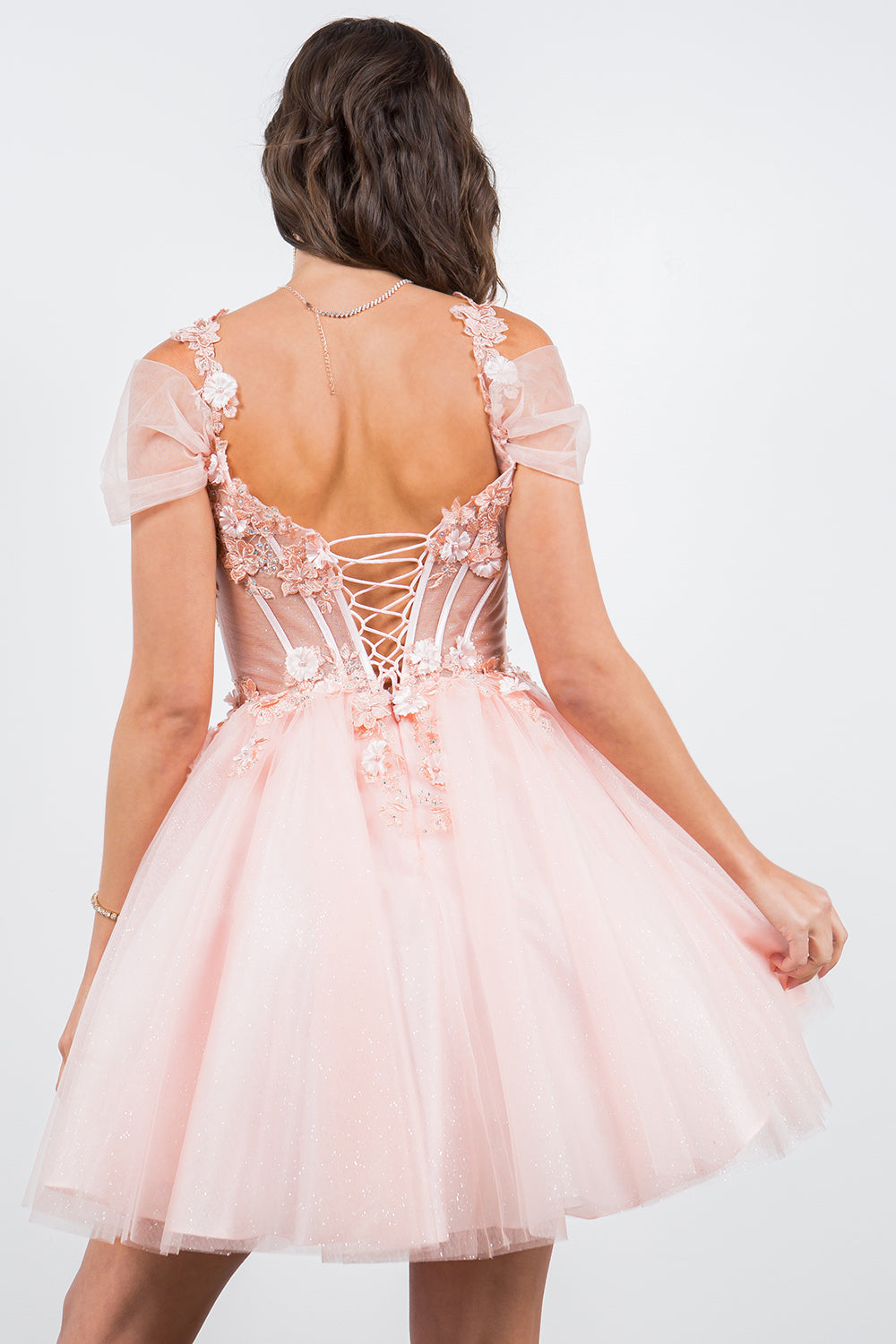 3D Floral Appliqué Corset Mini Dress - 5134J
