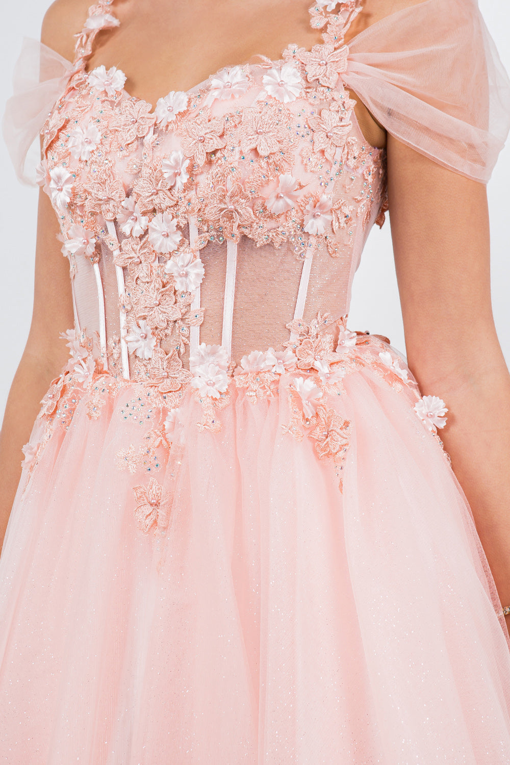 3D Floral Appliqué Corset Mini Dress - 5134J