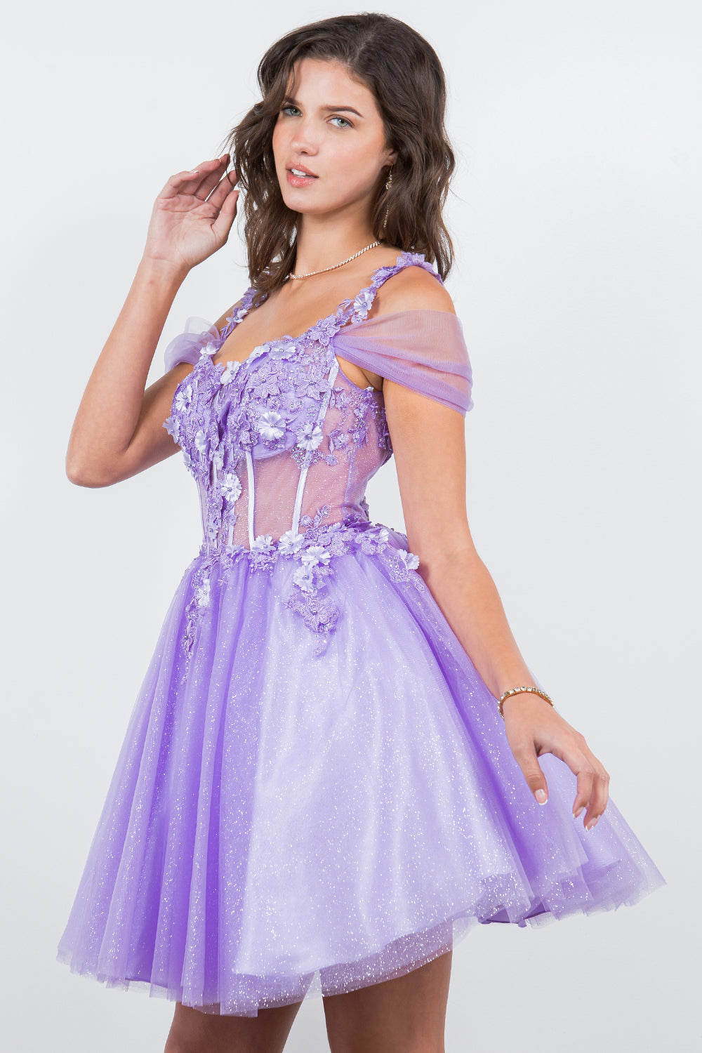 3D Floral Appliqué Corset Mini Dress - 5134J