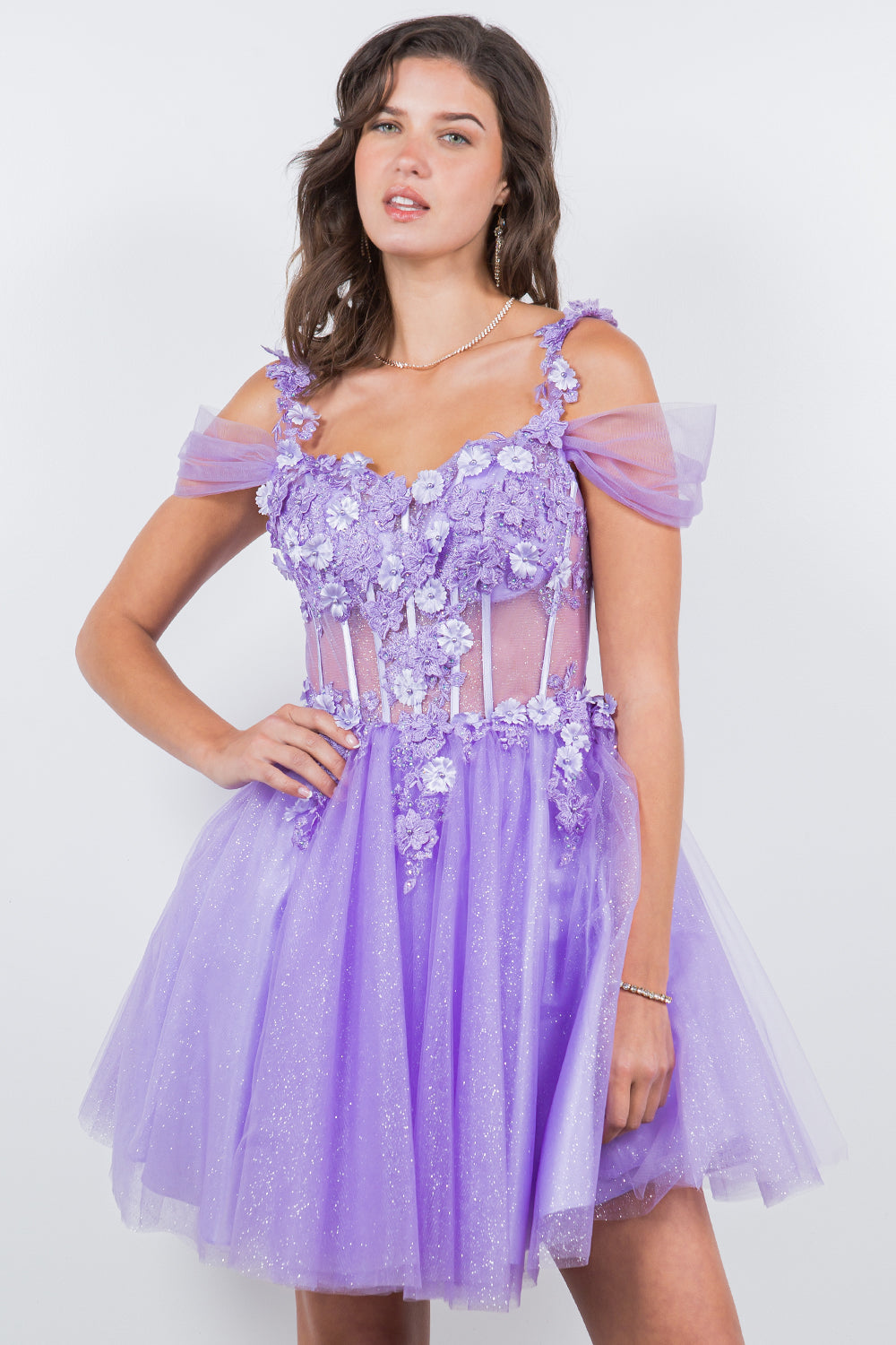 3D Floral Appliqué Corset Mini Dress - 5134J