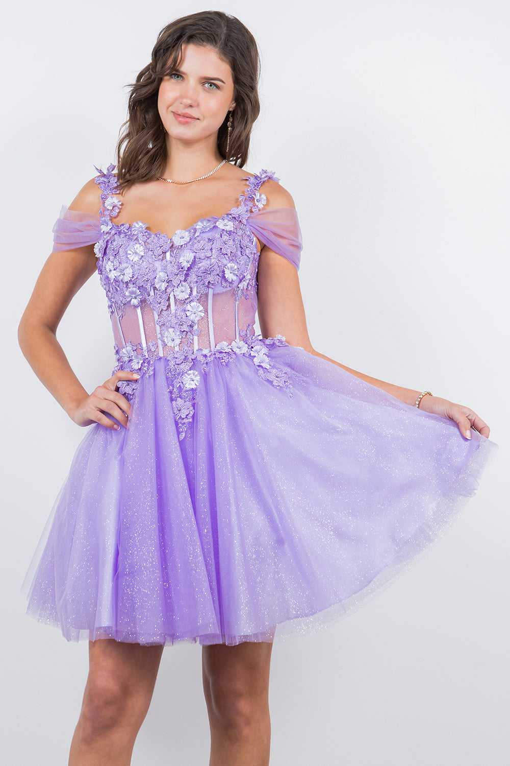 3D Floral Appliqué Corset Mini Dress - 5134J