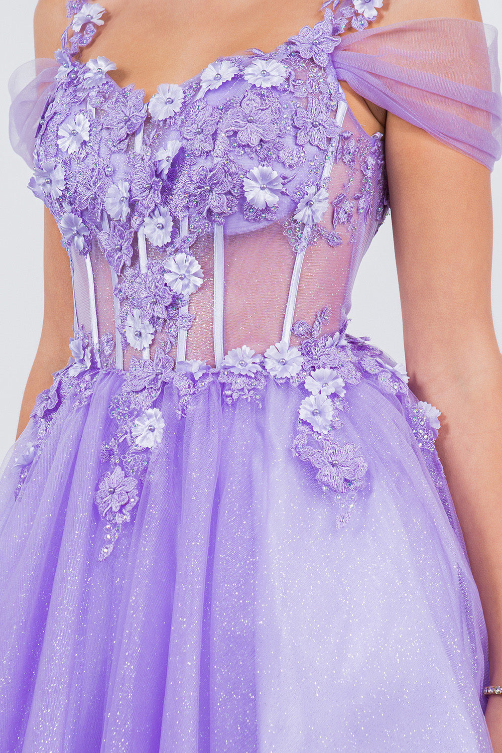 3D Floral Appliqué Corset Mini Dress - 5134J