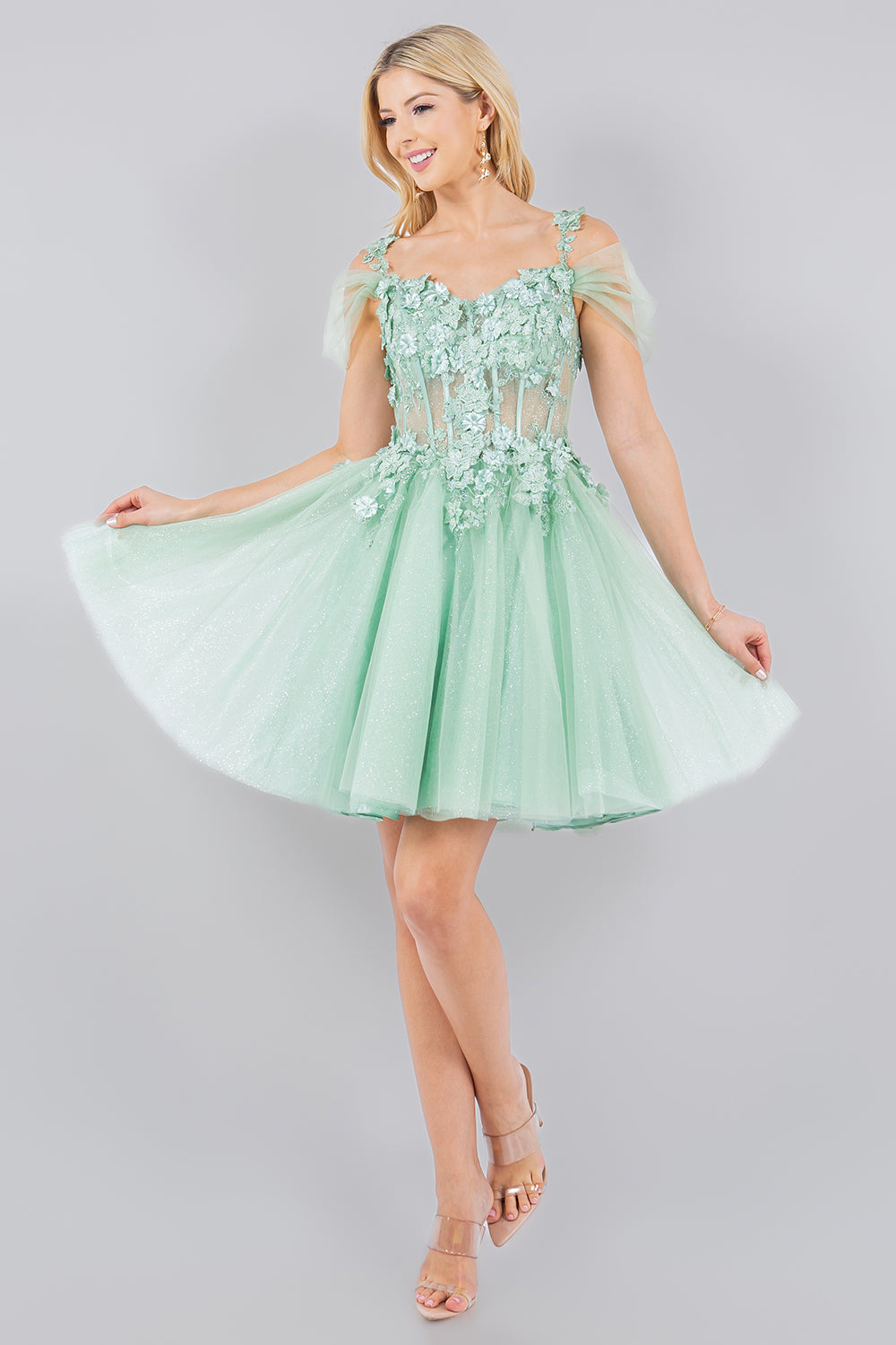 3D Floral Appliqué Corset Mini Dress - 5134J