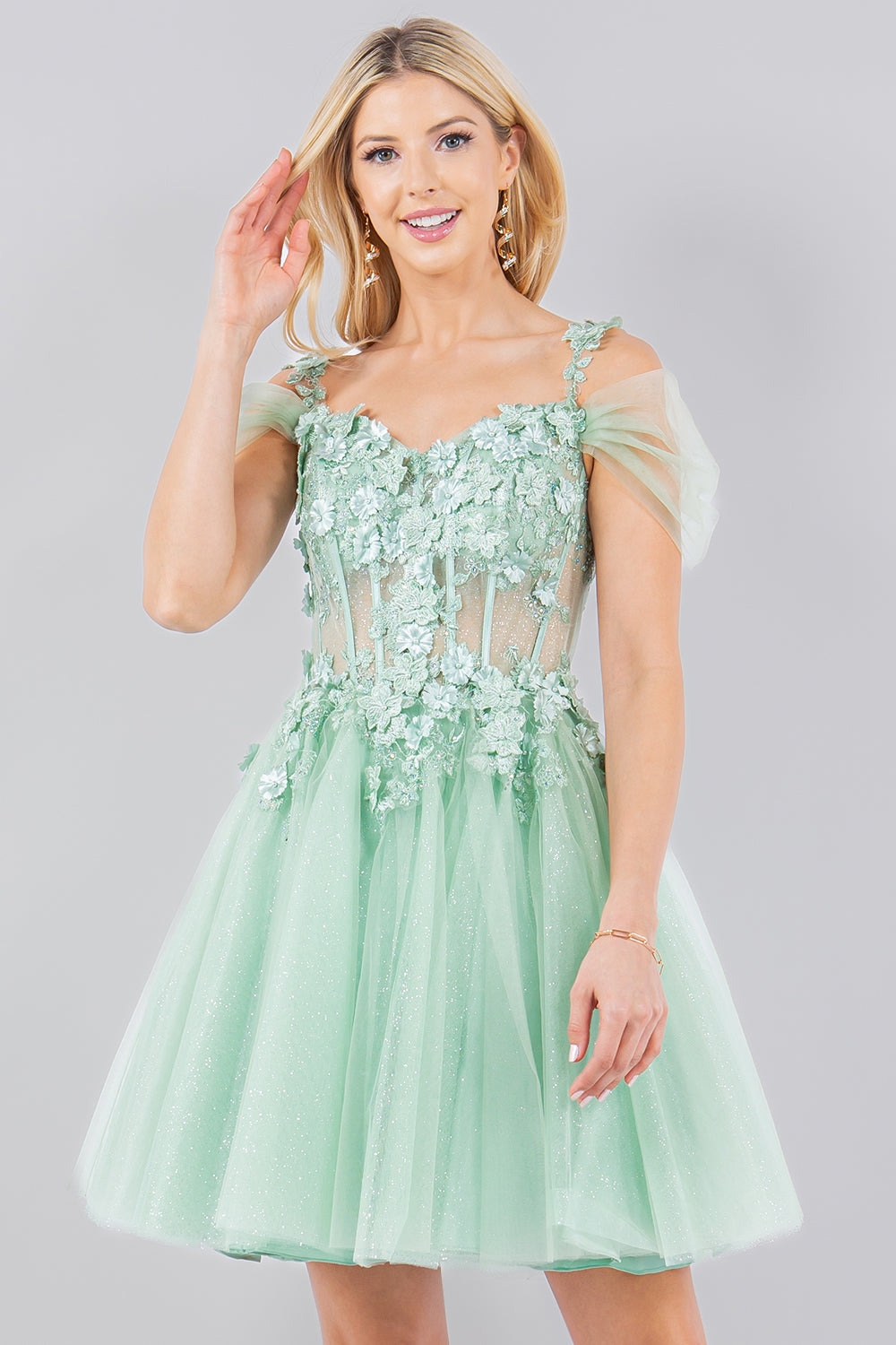 3D Floral Appliqué Corset Mini Dress - 5134J