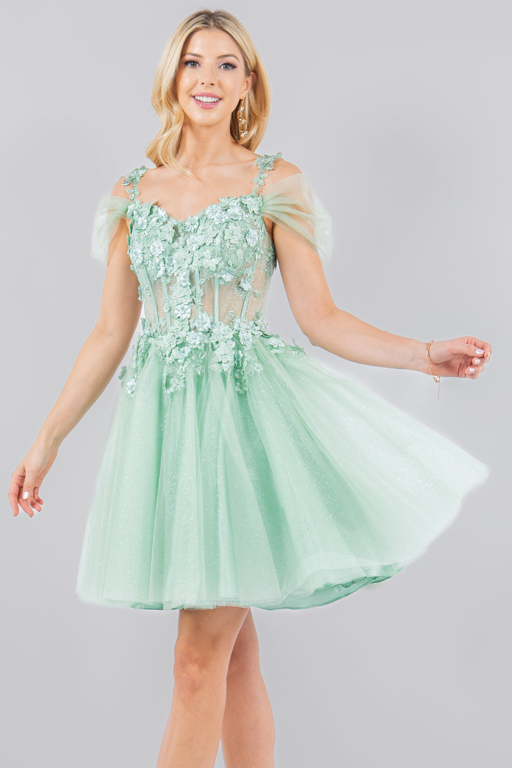 3D Floral Appliqué Corset Mini Dress - 5134J