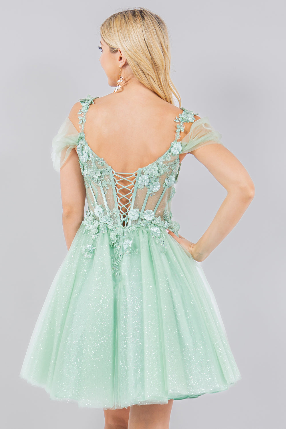 3D Floral Appliqué Corset Mini Dress - 5134J