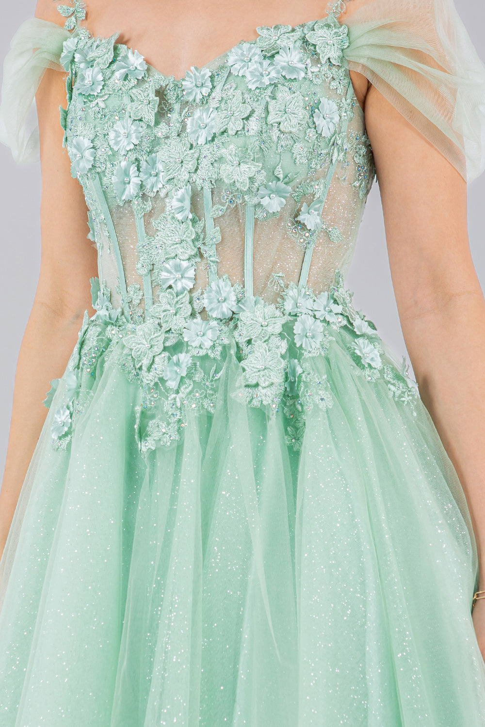 3D Floral Appliqué Corset Mini Dress - 5134J