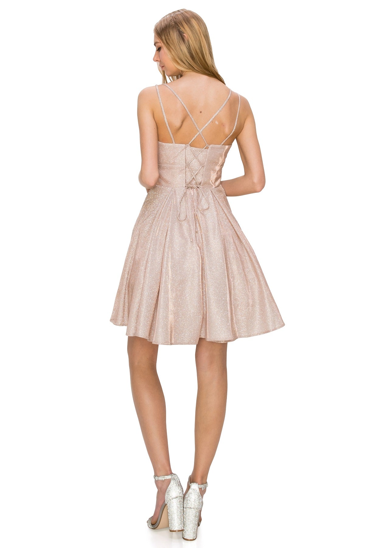 Shimmering A-Line Cocktail Dress with Lace-Up Back - 8011J