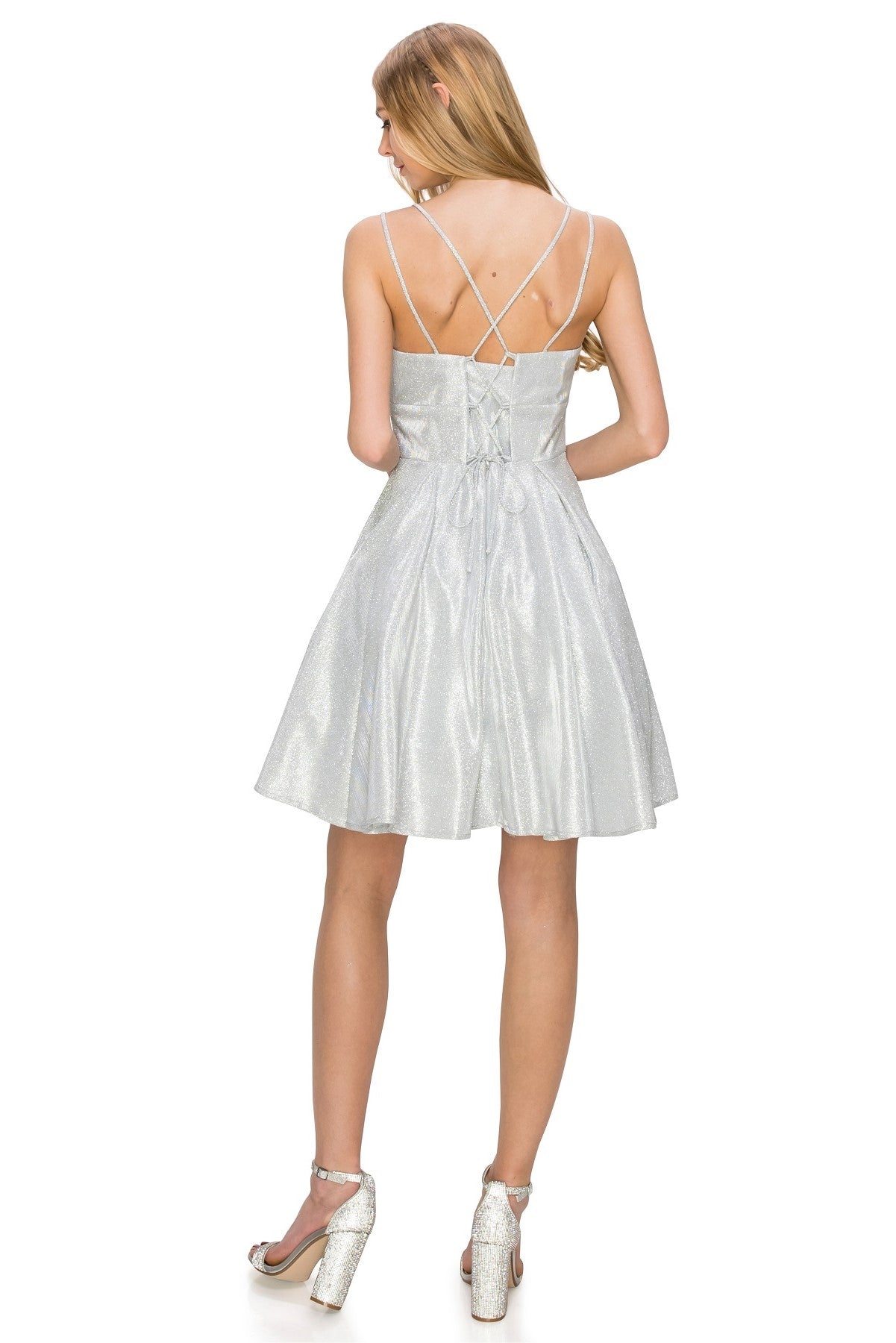 Shimmering A-Line Cocktail Dress with Lace-Up Back - 8011J