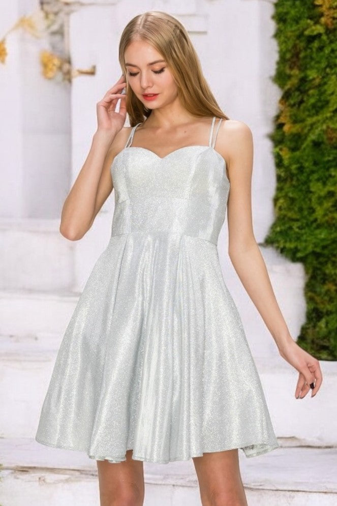 Shimmering A-Line Cocktail Dress with Lace-Up Back - 8011J