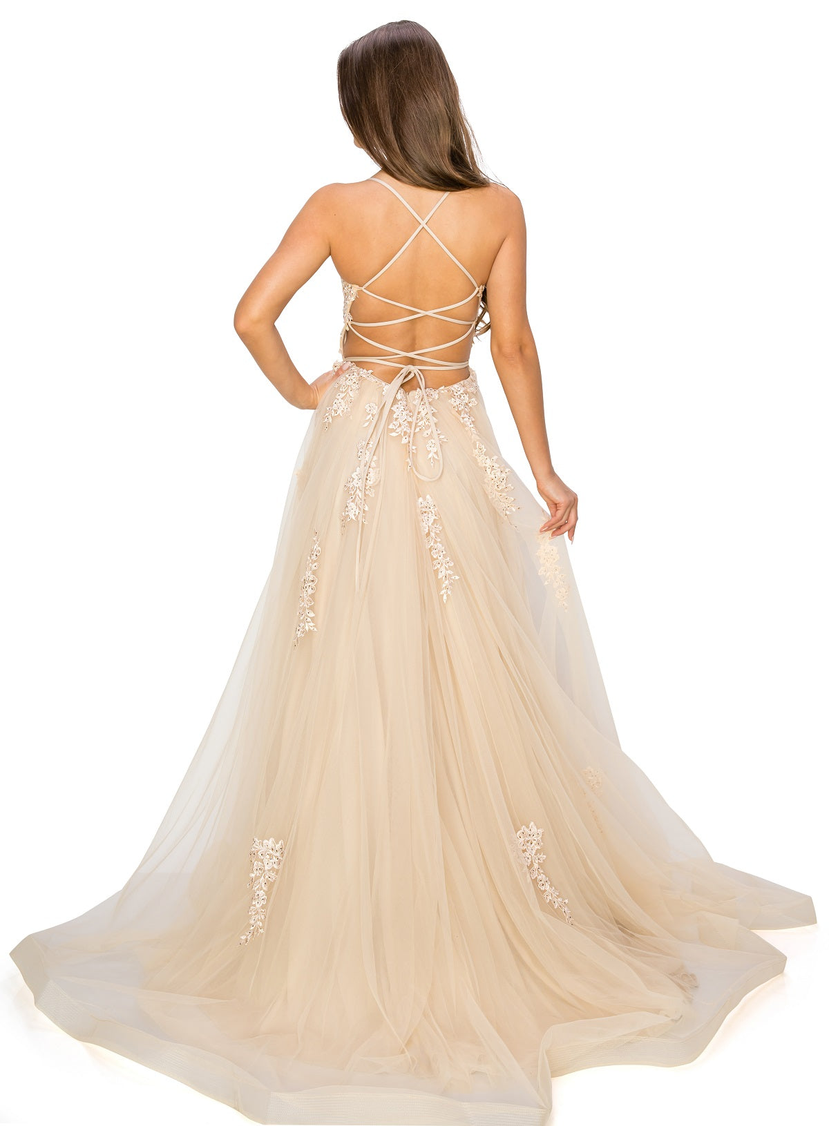 Tulle Ball Gown with Lace Appliqué - Style 8031J