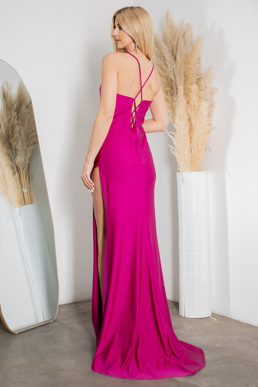 Cowl Neck Lace-Up Gown - 8035J