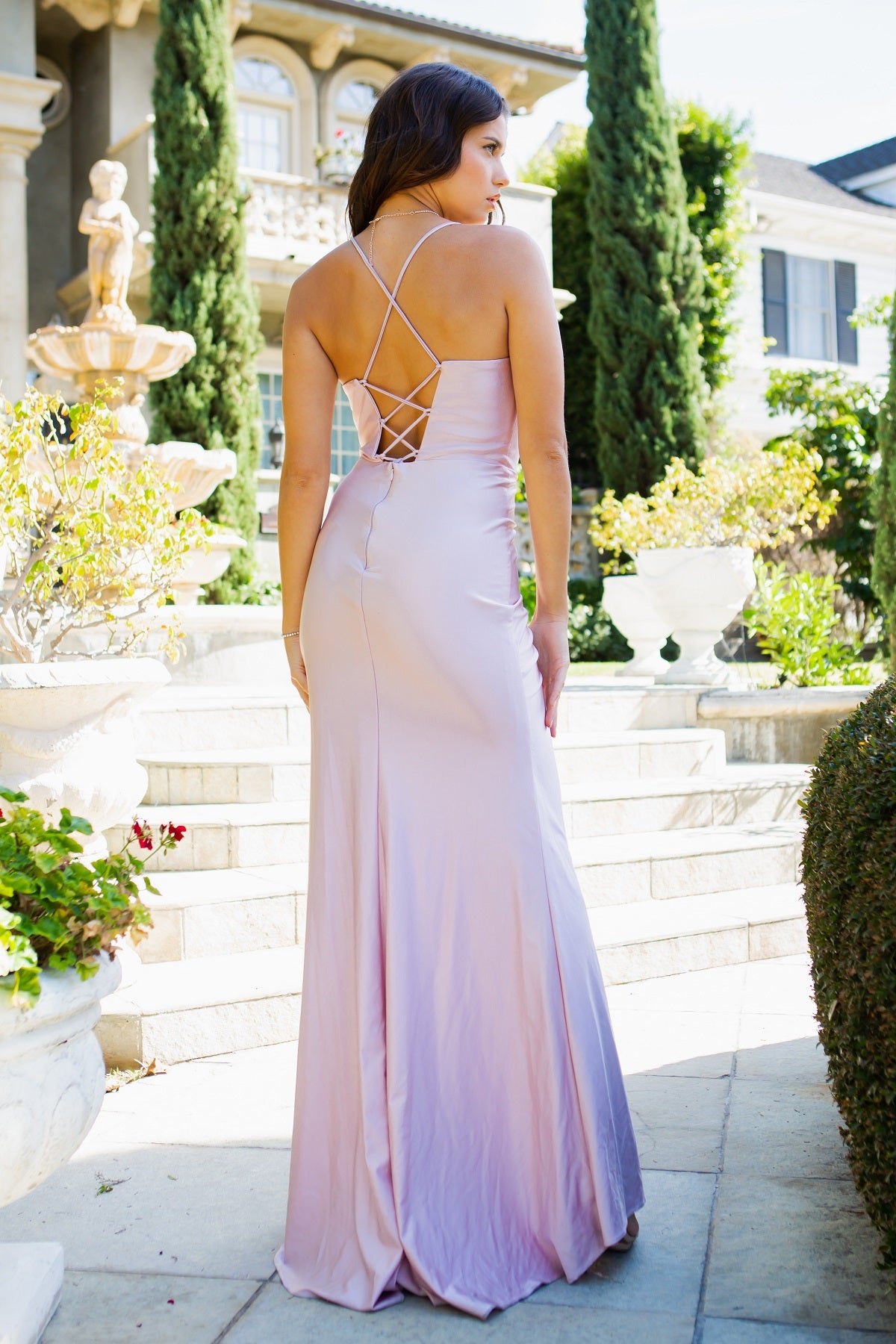Cowl Neck Lace-Up Gown - 8035J