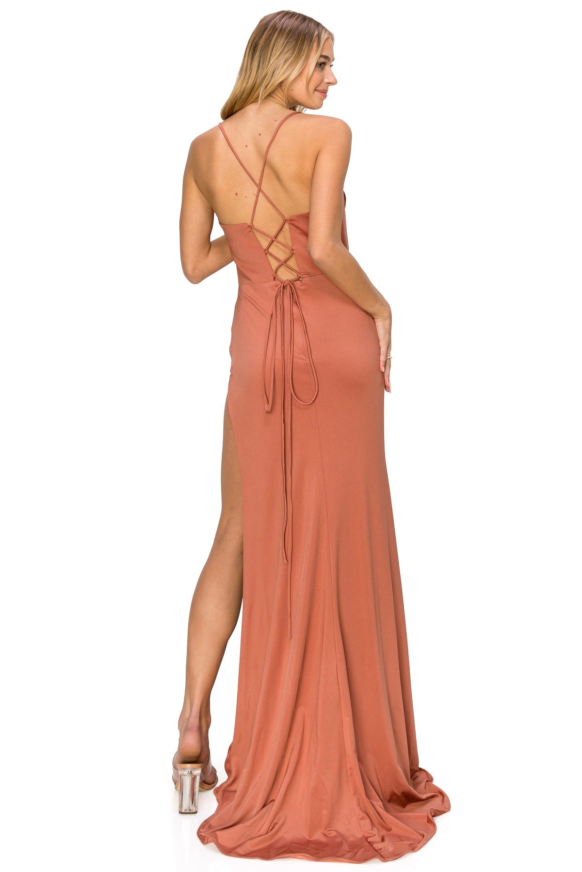 Cowl Neck Lace-Up Gown - 8035J