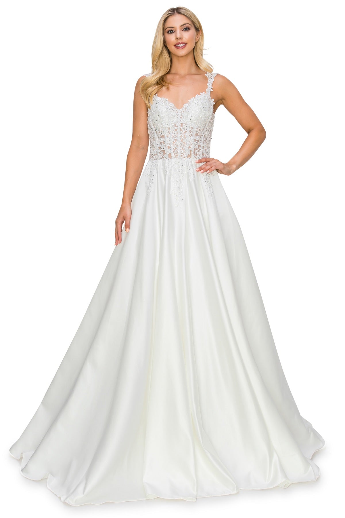 Floral Appliqué Satin Corset A-Line Wedding Dress - 8041J